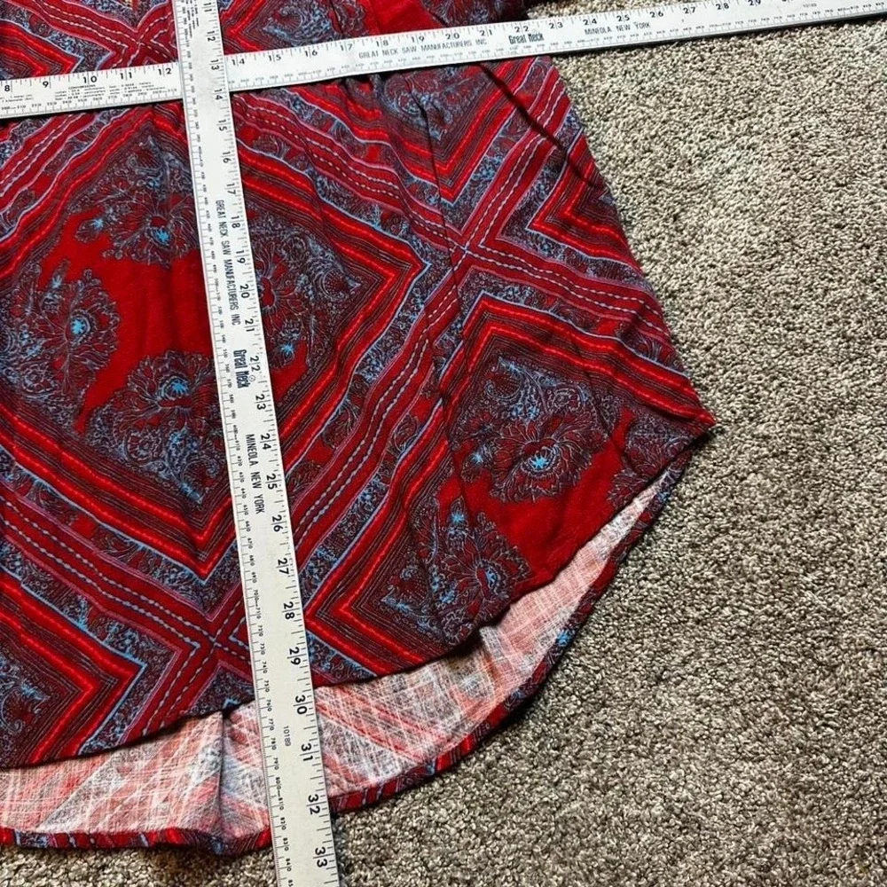 Free People Walking on a Dream Red & Blue Printed Long Sleeve‎ Tunic large